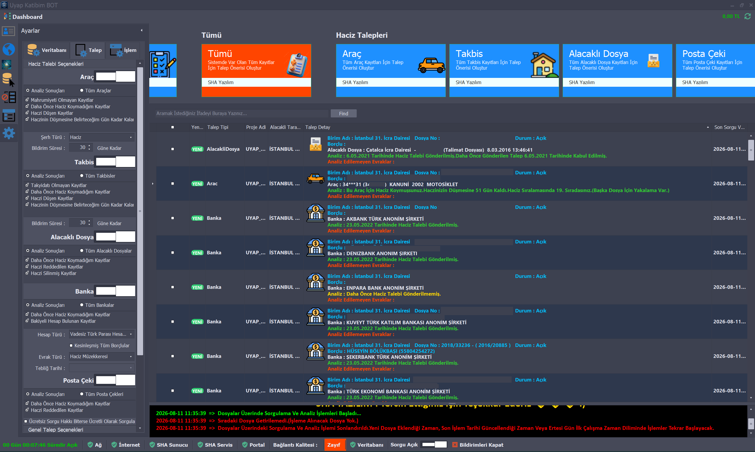 Uyap Katibim Bot Dashboard Görünümü