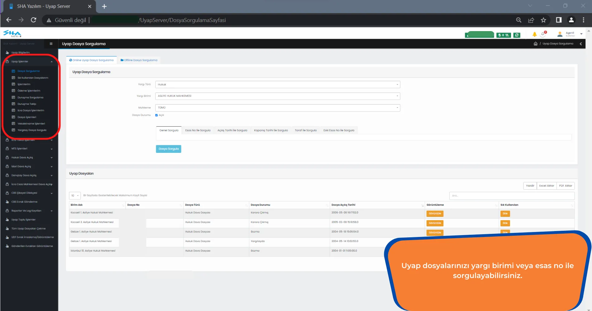 UYAP Avukat Portal Dosya Sorgu Ekranı